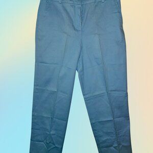 Aqua‑blue flat‑front trousers with a clean, versatile silhouette.